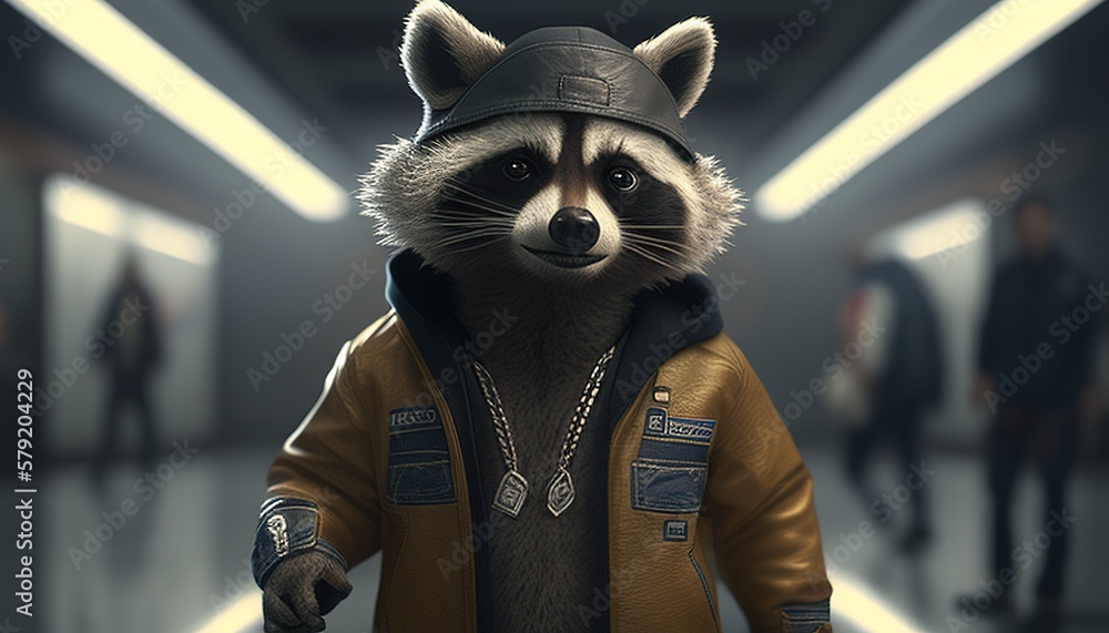 street smart raccoon rapper digital art illustration, Generative AI ...