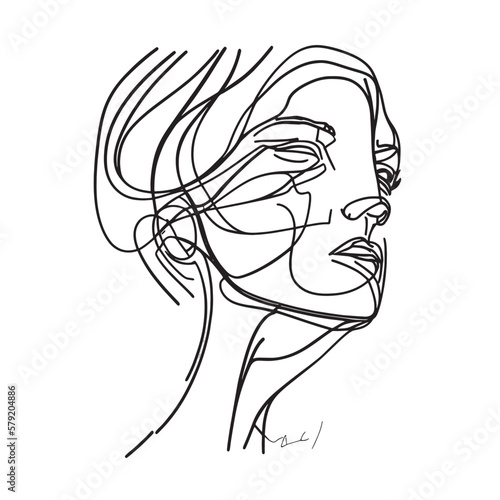 A minimalist depiction of a modern woman's portrait using a continuous line in an abstract style