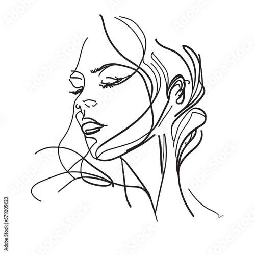 A minimalist depiction of a modern woman's portrait using a continuous line in an abstract style