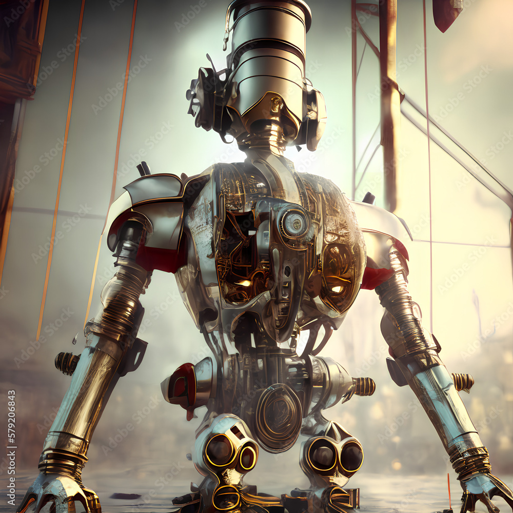 Naklejka premium Steampunk robot with circuits exposed, Generative AI