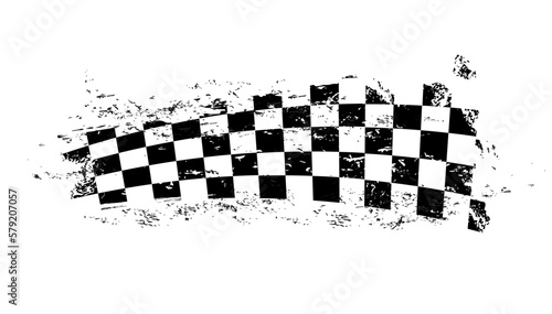Grunge race flag, tire track with checker marks pattern on vector background. Car racing grunge flag, karting, rally motorsport and motocross start or finish banner, drag races championship flag