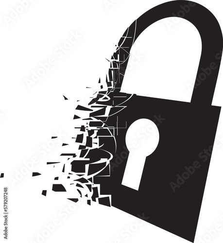 Security lock being shattered to pieces vector concept