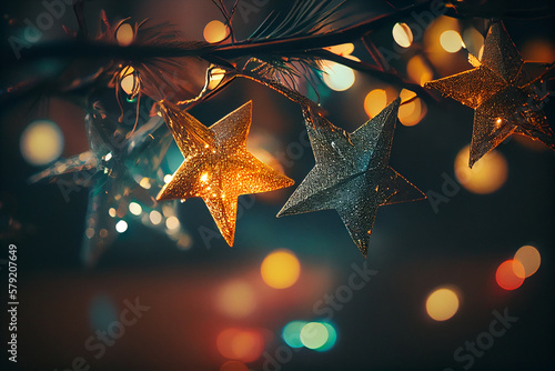 Christmas star with shiny defocused lights.generative ai