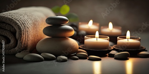 spa stones and candle   ai generated