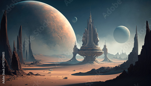  moon base on a desolate sandy red planet generative ai illustration