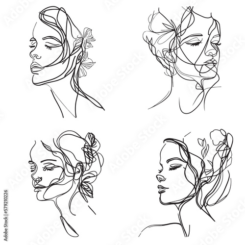 A minimalist depiction of a modern woman's portrait using a continuous line in an abstract style, 