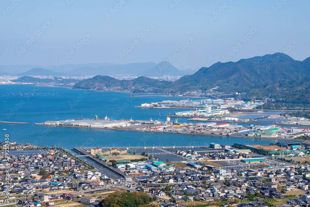 Landscape of takuma port at takuma town , view from Mt. bakuchi , mitoyo city, kagawa, shikoku, japan
