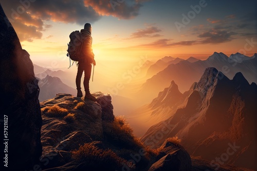 man standing on top of a mountain,generative AI