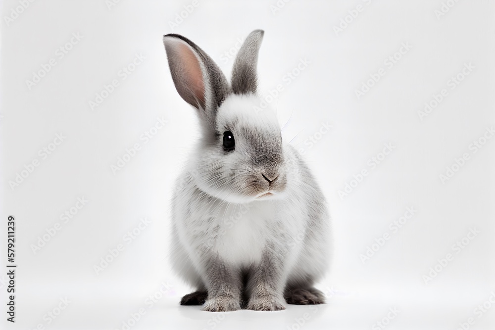 a single white rabbit resting on a white background Generative AI