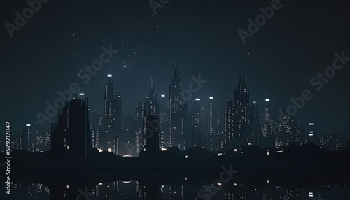 city skyline at night digital art illustration, Generative AI