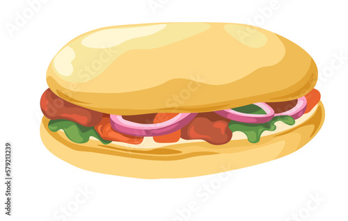 Sandwich with vegetables and meat, grab and go