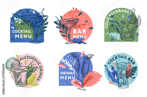 Emblem tag set for cocktail menu concept