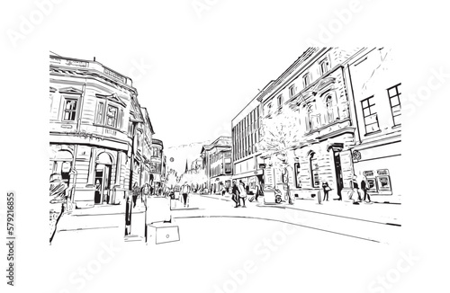 Building view with landmark of Preston is the  city in England. Hand drawn sketch illustration in vector.