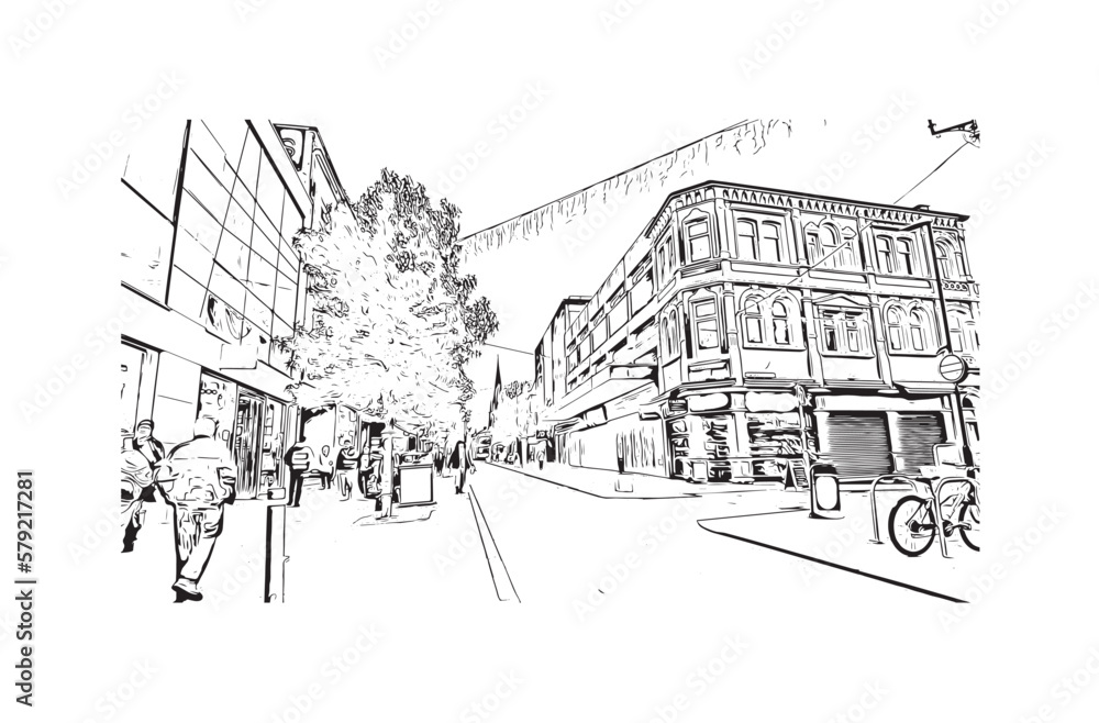 Fototapeta premium Building view with landmark of Preston is the city in England. Hand drawn sketch illustration in vector.
