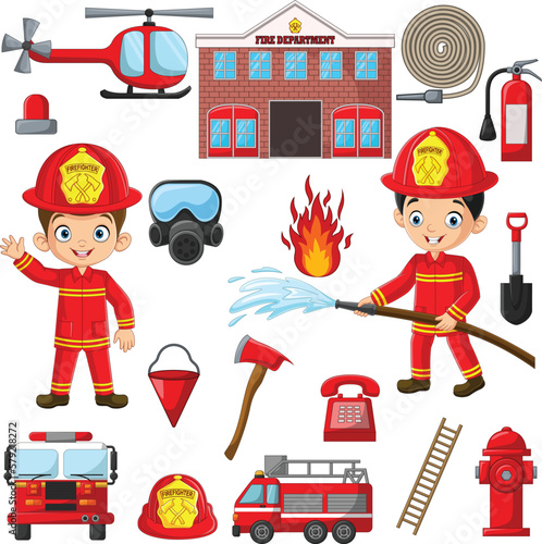 Set of cartoon fireman element
