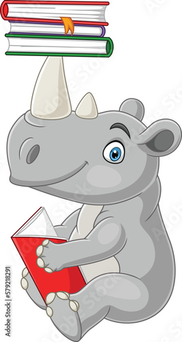 Cartoon rhino reading a book