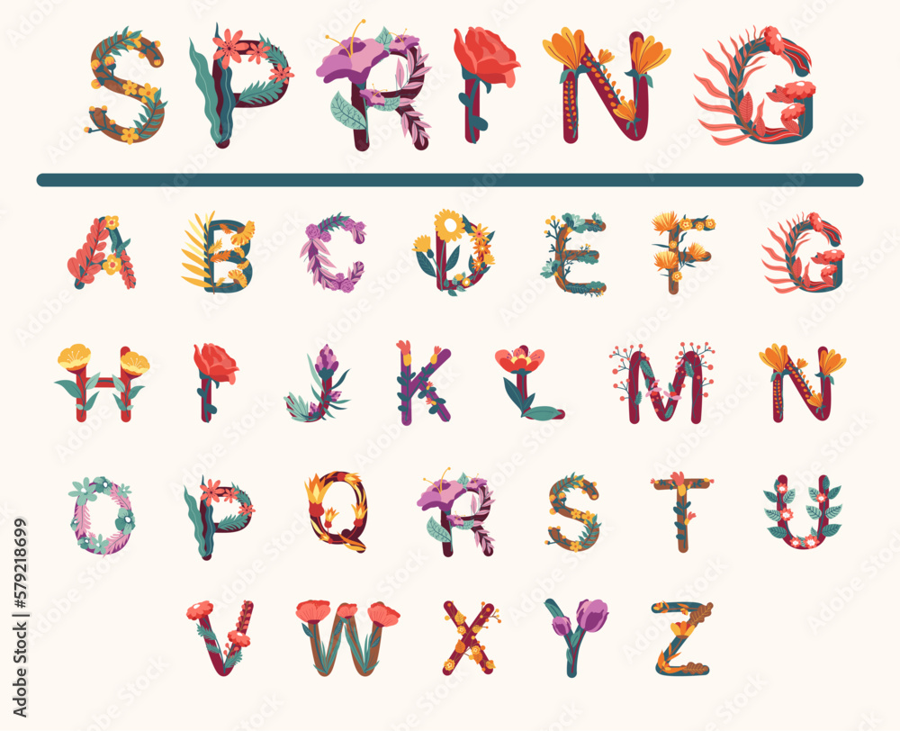 Fototapeta premium Typography forn design with floral, leaf decoration