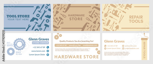 Business card design set for tool store advertising