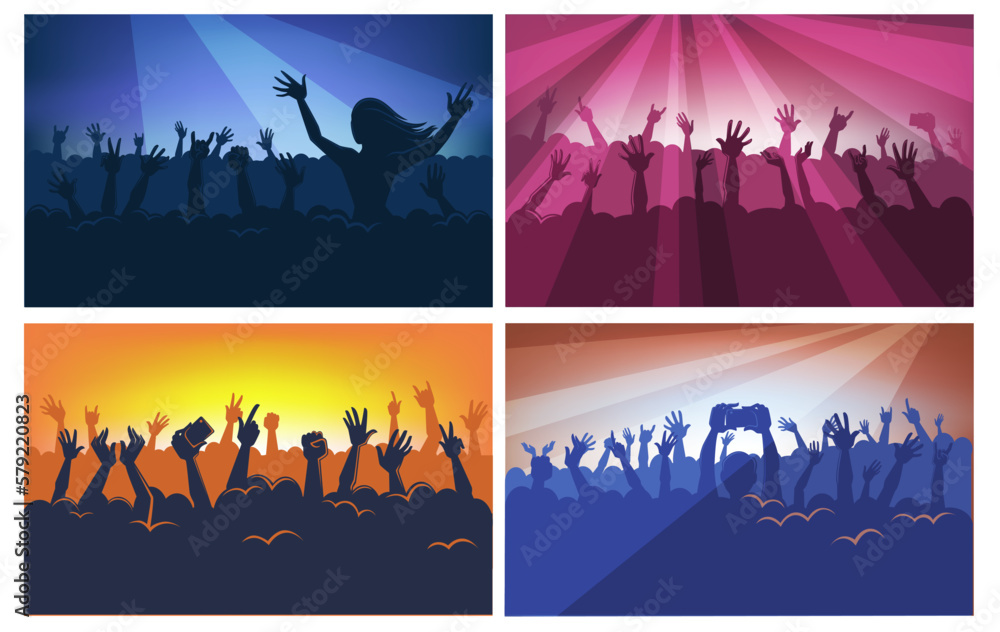 Crowd silhouettes at concert or festival dancing