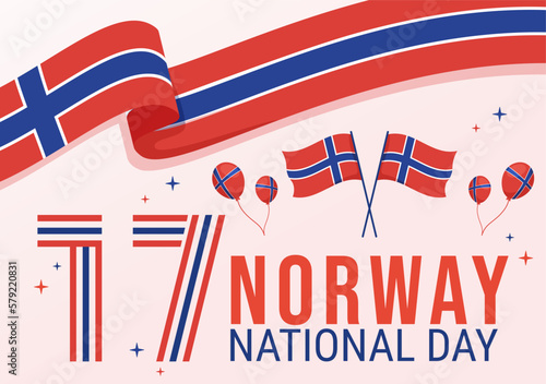 Norway National Day on May 17 Illustration with Flag Norwegian and Holiday Celebration in Flat Cartoon Hand Drawn for Landing Page Templates