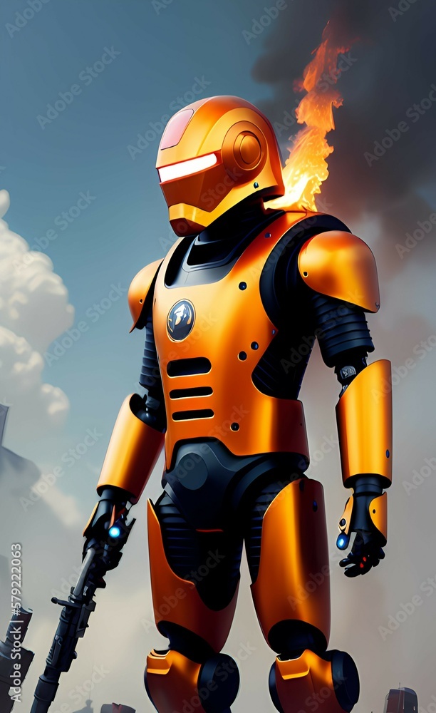 Fototapeta premium 3d rendering of a robot with a helmet