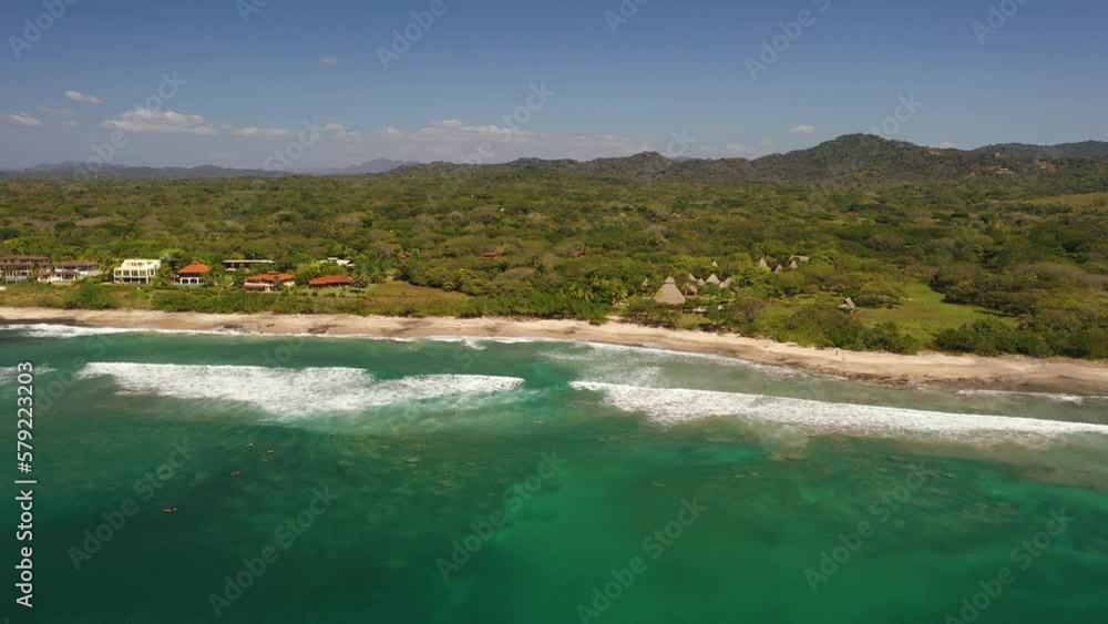 Drone flyover tropical beach in Central America Drone flyover tropical beach in Central America