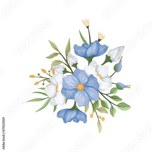 blue white flower arrangement watercolor illustration © niloka studio