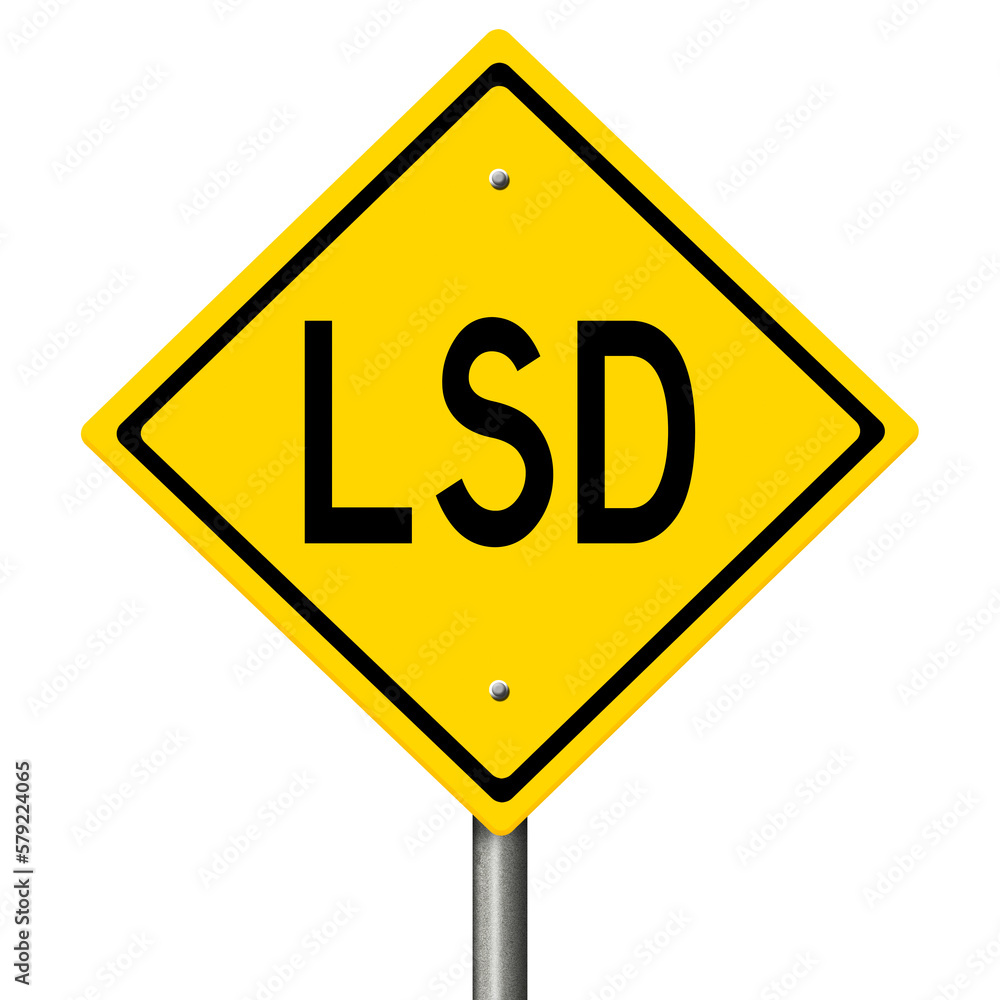 Diamond-shaped yellow highway sign with substance abuse warning Diamond-shaped yellow highway sign with substance abuse warning
