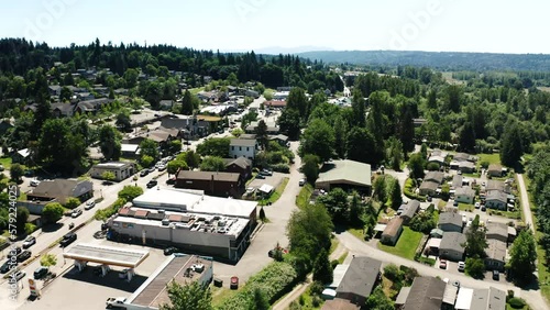 Drone view of Duvall, Washington on the Snoqualmie River photo