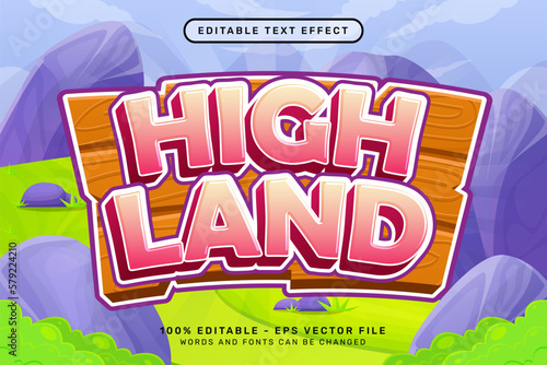 high land 3d text effect and editable text effect with jungle background