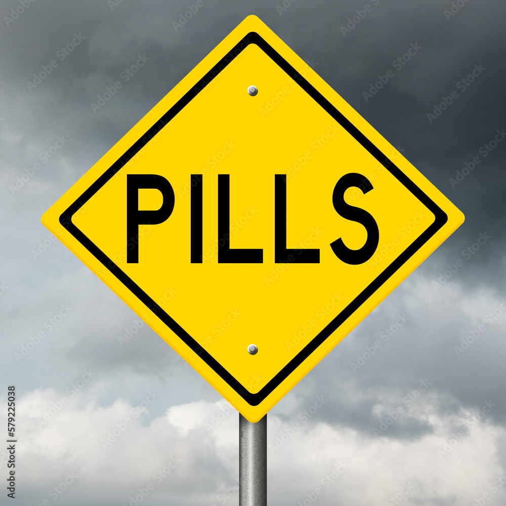 Yellow diamond-shaped traffic sign with substance abuse warning Yellow diamond-shaped traffic sign with substance abuse warning