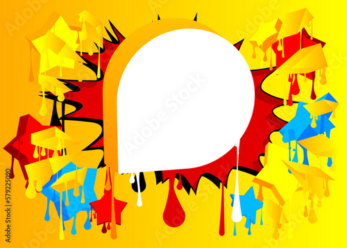 White speech bubble on colorful Graffiti background. Abstract modern street art decoration performed in urban painting style.