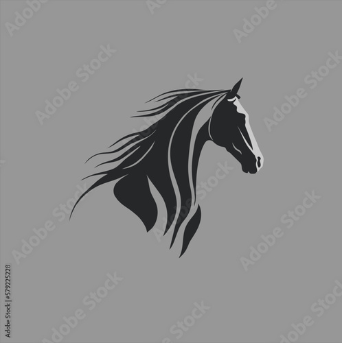 black horse head logo design template, horse animal silhouette illustration