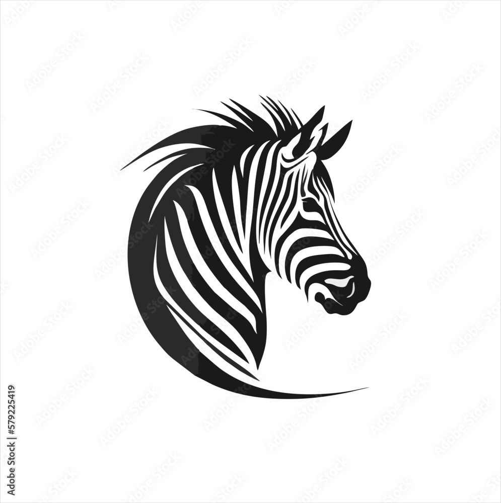 black zebra logo design template, zebra animal silhouette illustration