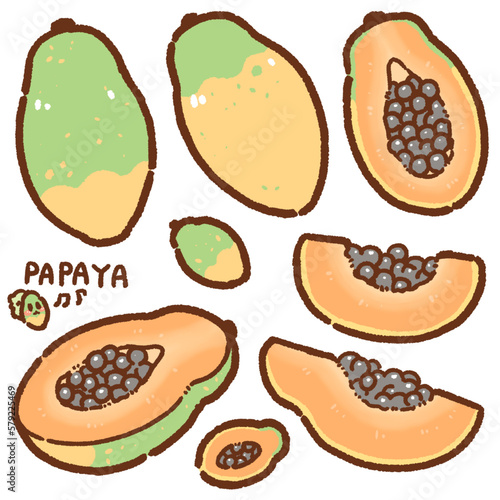 papaya cartoon drawing set