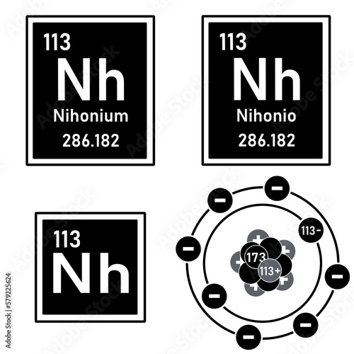 Icon of the element Nihonium of the periodic table with representation of its atom
