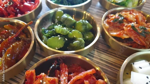 korean side dishes Banchan in brass small dish traditional Korea style food