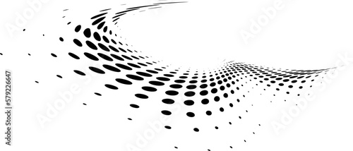 Halftone polka dot corner crescent frame with ray effect. Vector.