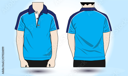 Sport Polo Shirt Design White-Navy-blue Vector.Front And Back Views, polo shirt horizontal stripes Vector, Striped Polo Shirt Template vector. photo