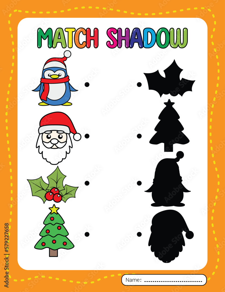 Christmas worksheet. Match shadow game activity book for kids.
Christmas worksheet. Match shadow game activity book for kids.