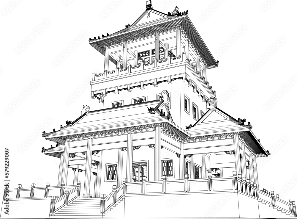 Fototapeta premium Vector sketch illustration of traditional chinese holy temple for praying