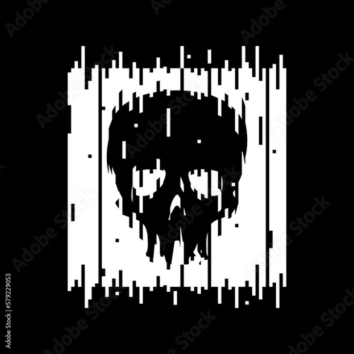 Glitched skull logo.