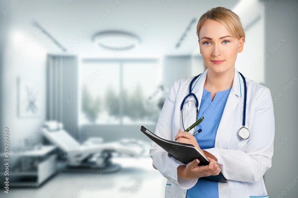 Young confident doctor with document in laboratory Young confident doctor with document in laboratory