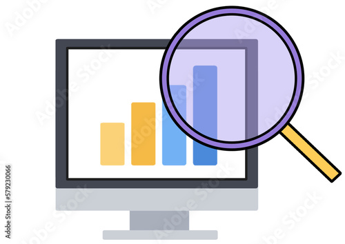 Flat design data analytics business and finance chart. marketing planning on computer. data visualization and dashboard concept