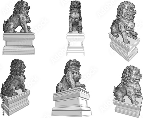 Vector sketch of a statue of a holy lion guarding a temple