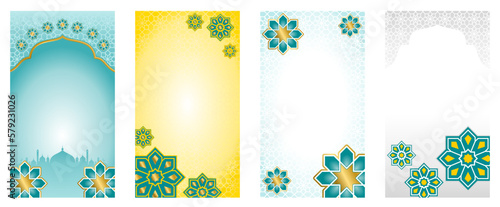 Set of Islamic Arabic Luxury Background with Mandala pattern and Beautiful Frame Ornament for Ramadan Kareem and Eid Mubarak with Various Color in Vertical Dimension for Wallpaper and others