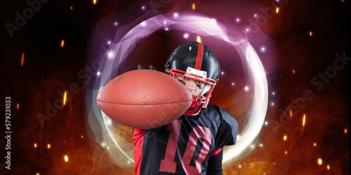 American football male player on colored background