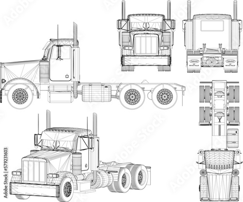 Vector sketch of industrial trailer truck head illustration