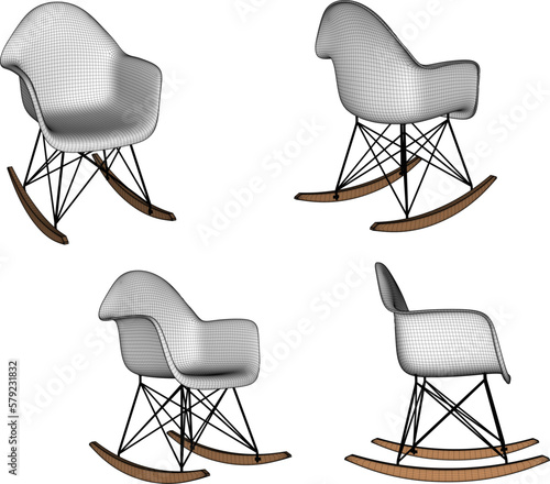 Vector sketch of simple modern rocking chair illustration