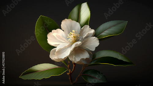 Beautiful blooming camellia flower, digital illustration, generated by AI